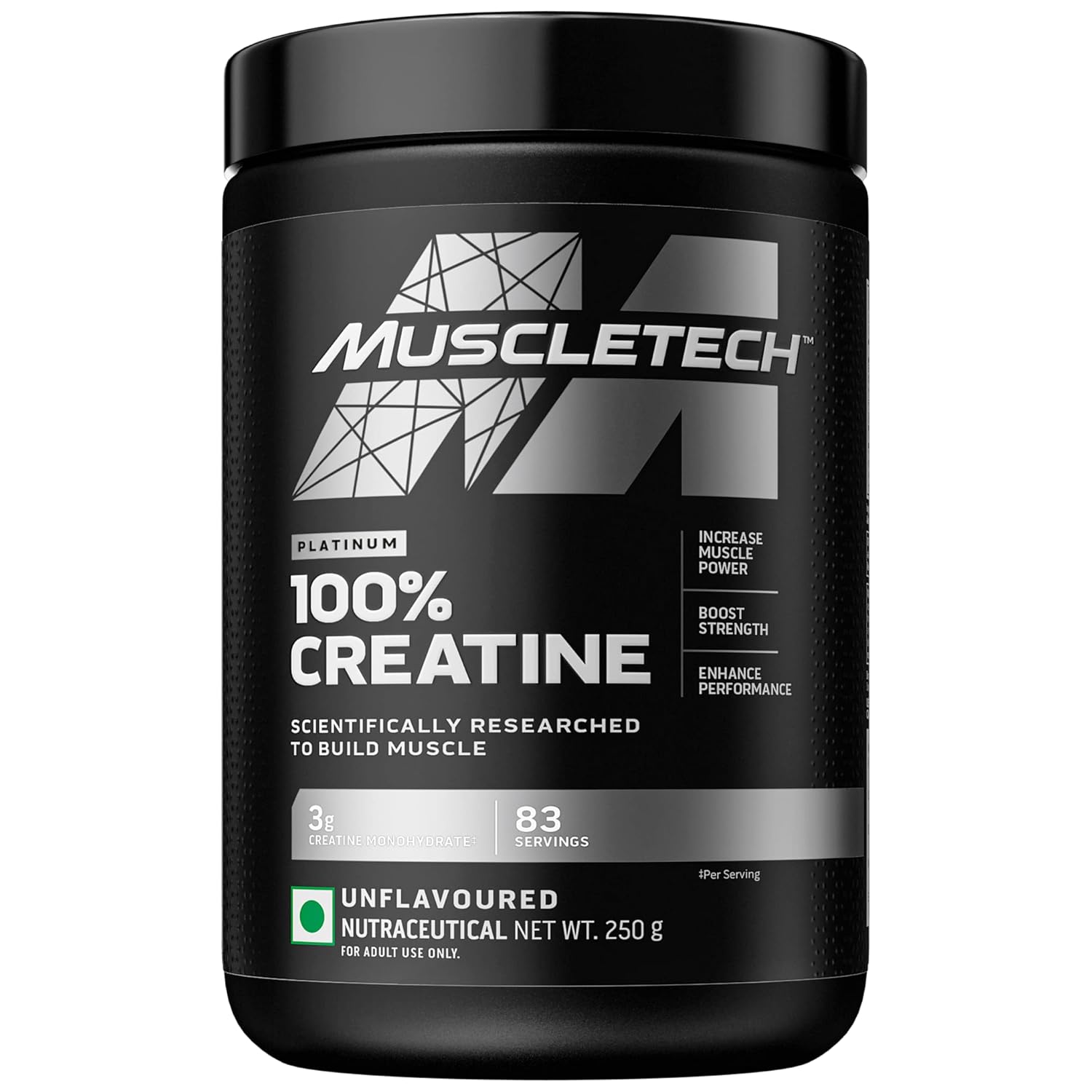 MuscleTech Platinum 100% Creatine Powder (Unflavoured - 250 Gram,83 Serves),Scientifically Researched to Build Muscle - Increase Muscle Power,Boost Strength and Enhance Performance,1 count,83 servings